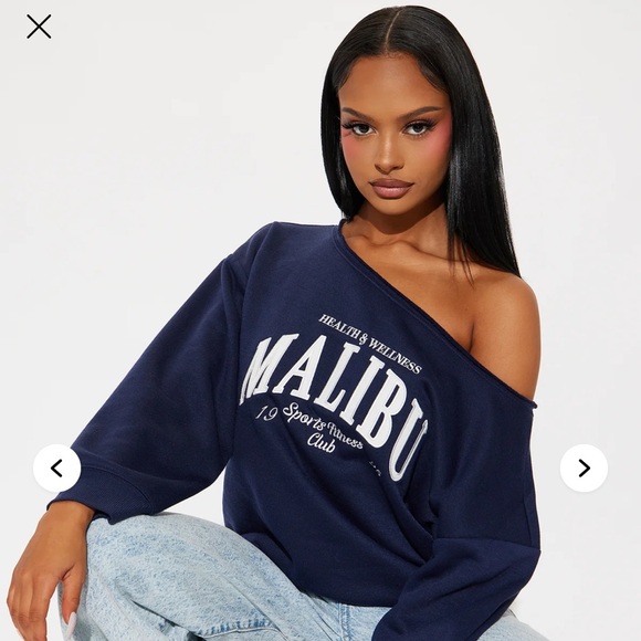 Fashion Nova Sweaters - ~Malibu Health & Wellness Club Off Shoulder Navy Blue Sweatshirt~